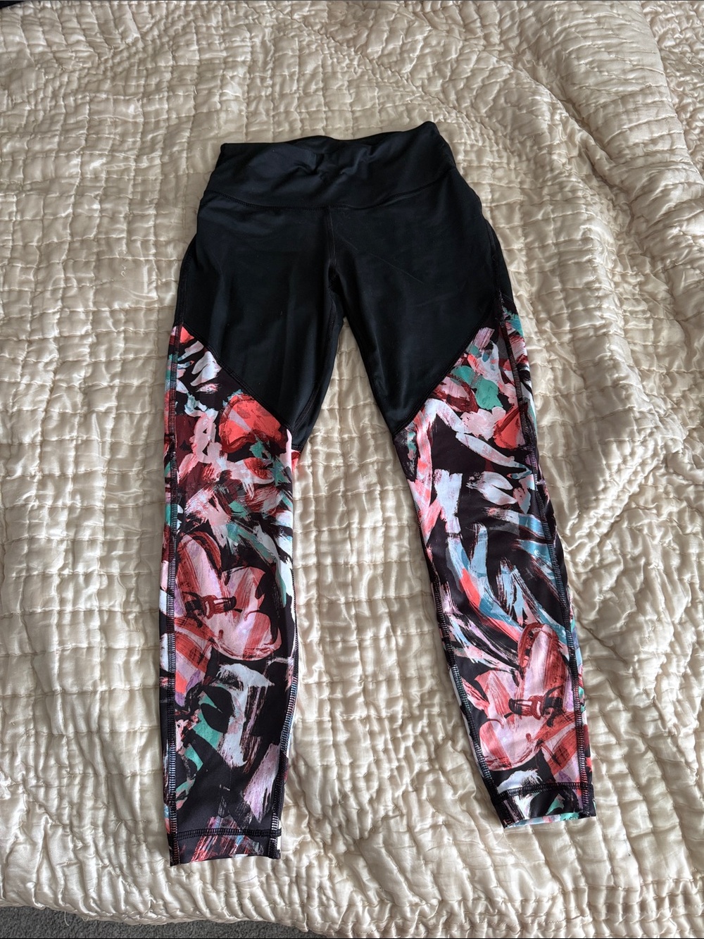 Black and floral workout leggings